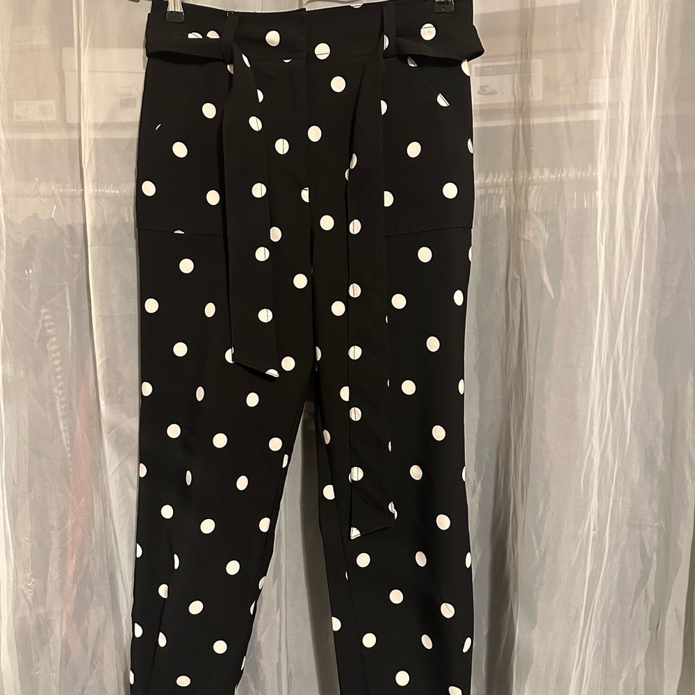 New York & Company Black and White Polka Dot Trousers with Belt